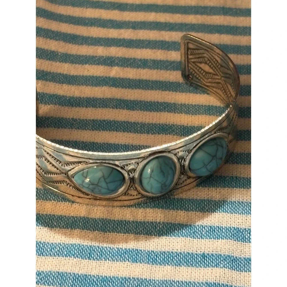#7. silver-tone Boho Cuff Turquoise Bracelet